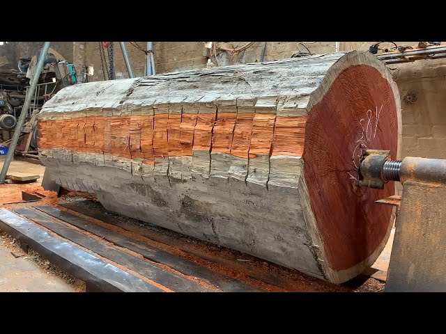 Amazing Woodturning Crazy - Great Working Skills Of Carpenter With Giant Red Wood Lathe