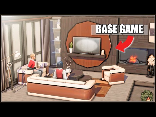 Decorate with me! BASE GAME Living Room with DIY Fireplace (No CC/No Mods) - The Sims 4 Speed Build