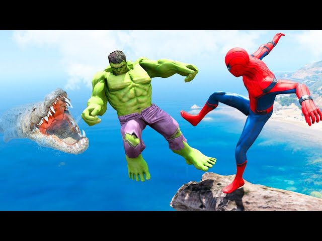 Spiderman vs Hulk Iron Man Water Ragdolls Jumps