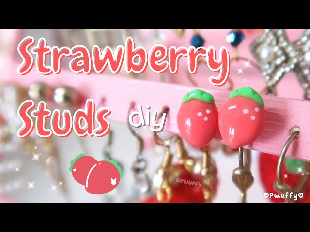 easy strawberry studs for beginners | polymer clay tutorial