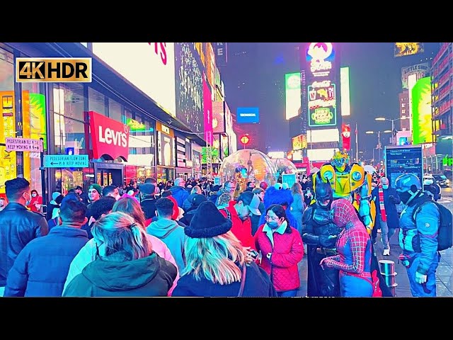 Times Square Christmas 2021 - Walking Down On 7th Avenue NYC - Manhattan Night Walk 4K