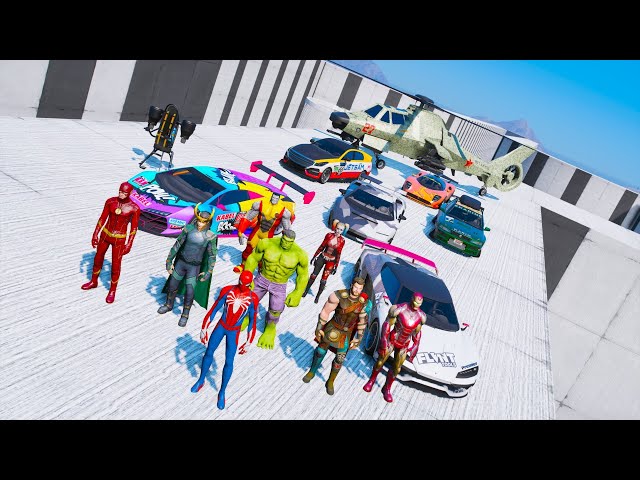 Super Heroes Spider man Hulk Loki Thor Challenge CARS Stunt-Ramp GTAV Человек Паук Супер Тачки Гонка