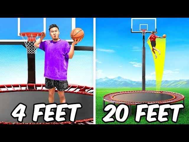 1v1 Trampoline Basketball but Hoops Get Increasingly Taller