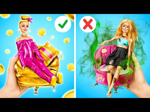 💛 EXTREME RICH VS POOR DOLL BARBIE MAKEOVER 💖 Cheap Crafts vs Expensive Gadgets! Smart DIYs for DOLLS by 123 GO!