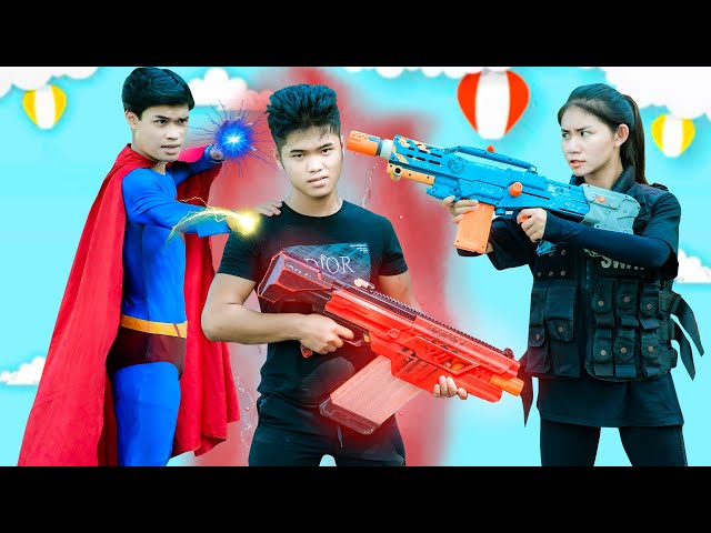 Xgirl Nerf Films: SWAT HPKGIRL Support Super-man Use Nerf Guns Alibaba and Strange Monster