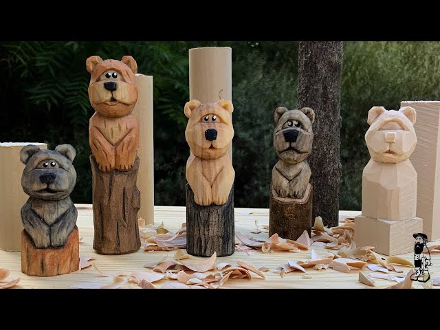 Carve a Bear in a Log out of a Dowel /Stick -Full Woodcarving Tutorial
