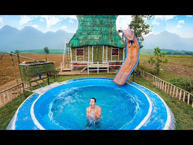 120 Days Build Water Slide With Underground Swimming Pool Around House Made Of 100% - Part 2