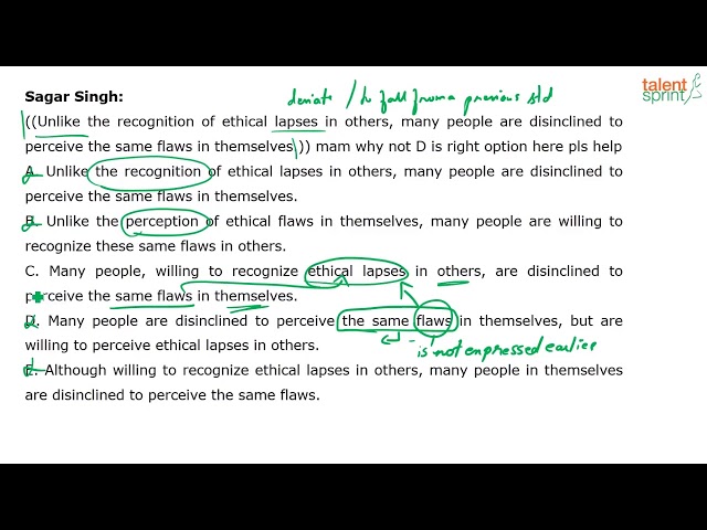 Sentence Improvement | Additional Example 46 to 49 | Sentences |English |TalentSprint Aptitude Prep