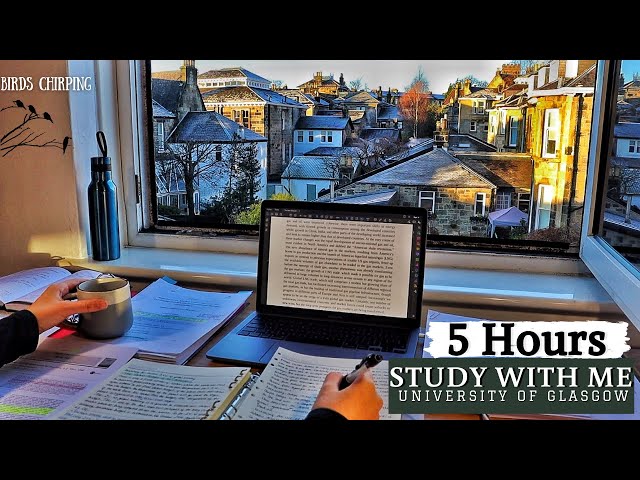 5 HOUR STUDY WITH ME | Background noise, Bird Sounds | 10-min break, No Music, Real-time