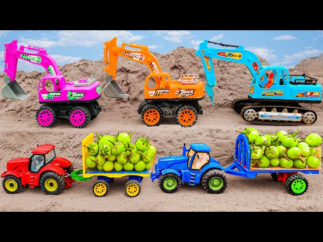 Concrete mixer trucks, excavators, cranes help tractors carry fruit
