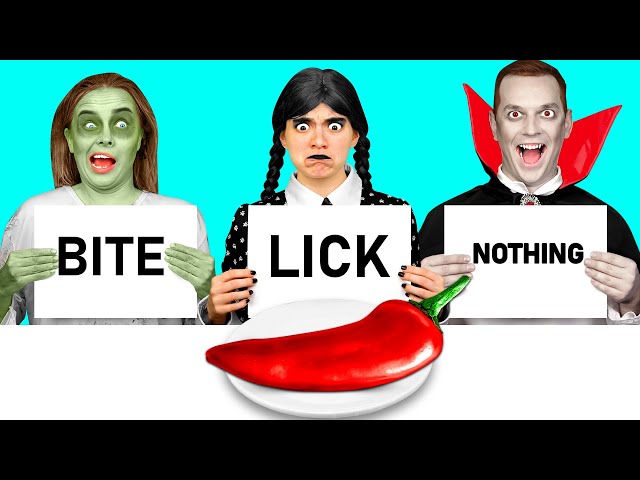 Bite, Lick or Nothing Challenge | Wednesday vs Vampire vs Zombie by BaRaDa Challenge