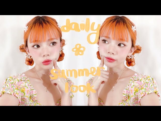 easy 5 minute summer updo + my daily no foundation makeup 🍒🍊💛