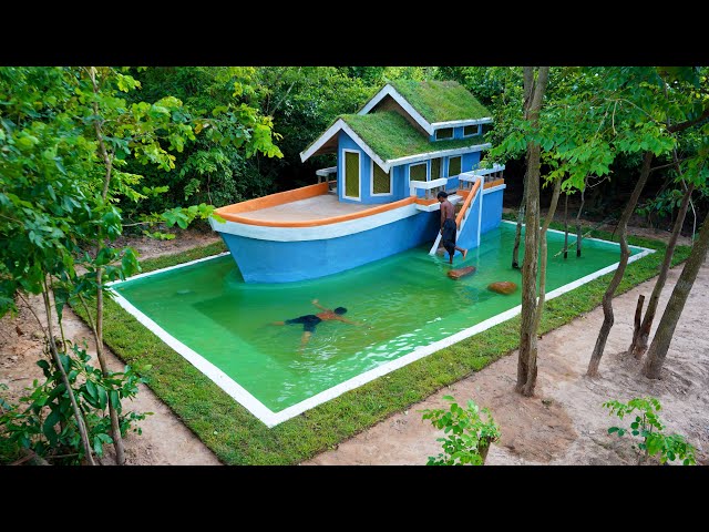 Build The Most Creative Modern boat villa house & Swimming Pool Around boat