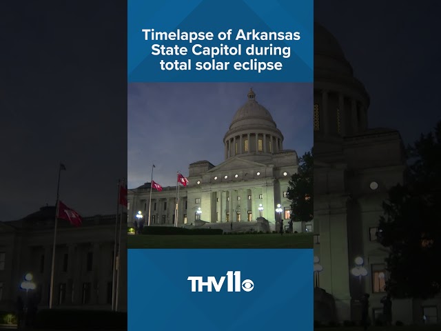 Timelapse of Arkansas State Capitol during total solar eclipse