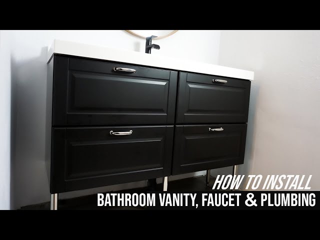 How To Install IKEA Bathroom Vanity Cabinet With Sink And Faucet | Complete With Plumbing!