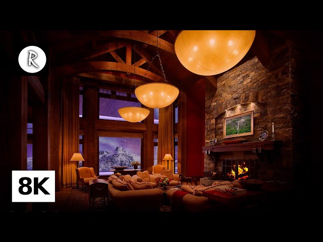 🔥 Winter Cabin Ambience - Crackling Fire w/ Blizzard Winds & Waves for Insomnia, Sleep, Relaxing