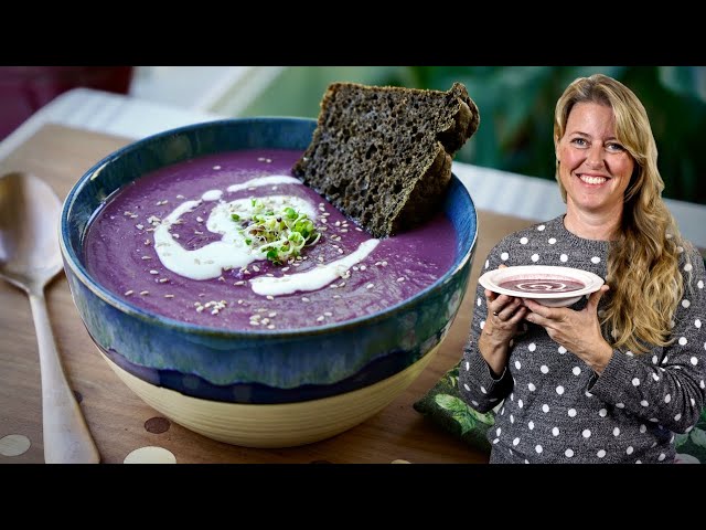 Luscious Creamy Purple Sweet Potato Soup (plant-based, cozy, oil-free)