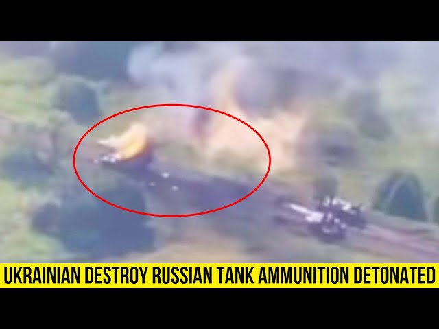 Ukrainian servicemen destroy Russian tank in Donbas, ammunition detonated.