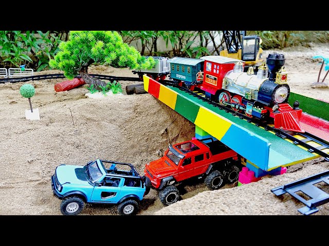 Build Railroad Bridge for Train with Truck Car Toys Play