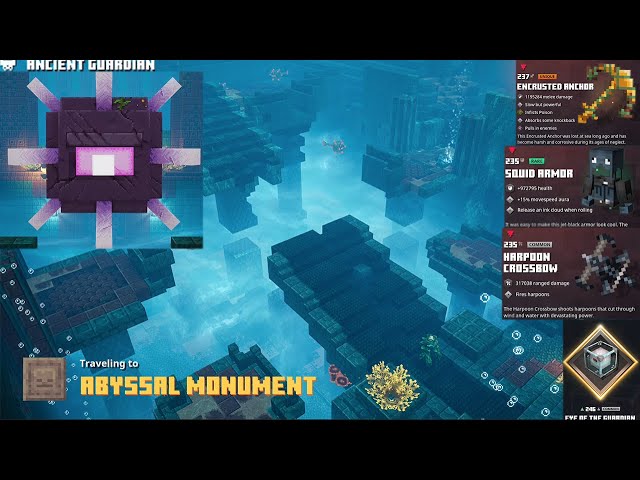 Going into the ABYSSAL MONUMENT and fighting the ANCIENT GUARDIAN! In Minecraft Dungeons.