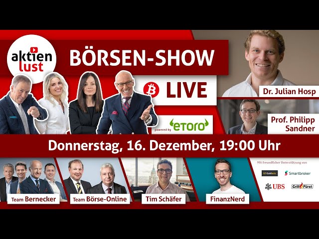 aktienlust Börsen-Show am 16.12.21 - Bitcoin & Co.: Kryptos im Check mit Dr. Julian Hosp, FinanzDiva