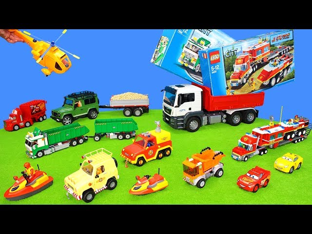 Fireman Sam Engine, Lego Trucks & Train, Bruder Excavator, Duplo Vehicles Unboxing Cars for Kids