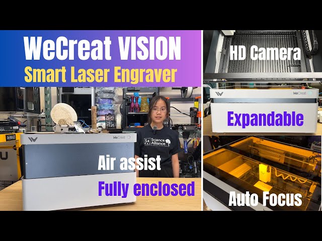 WeCreat 20W fully enclosed laser engraver, with motorized Z-axis, build-in camera, air assist