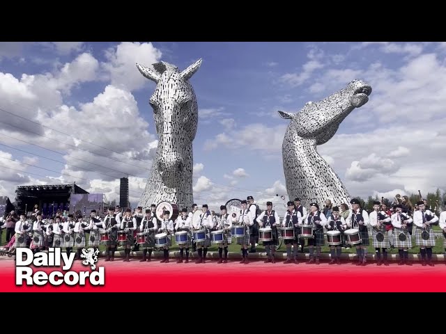 The Kelpies' tenth anniversary sees pipe bands celebrate famous attraction