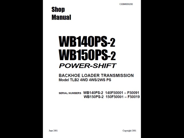 Komatsu WB140PS-2 and WB150PS-2 Backhoe Loader Service Manual