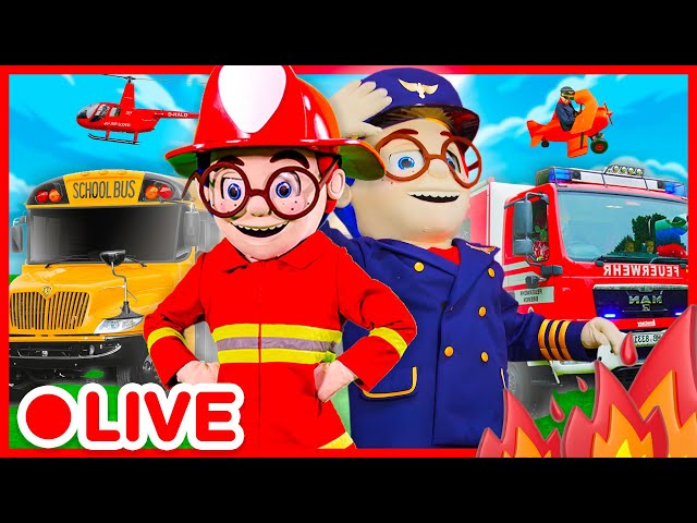 🔴 LIVE | SCHOOL BUS, FIRETRUCKS AND PILOTS 🚌 Kids pretend play compilation