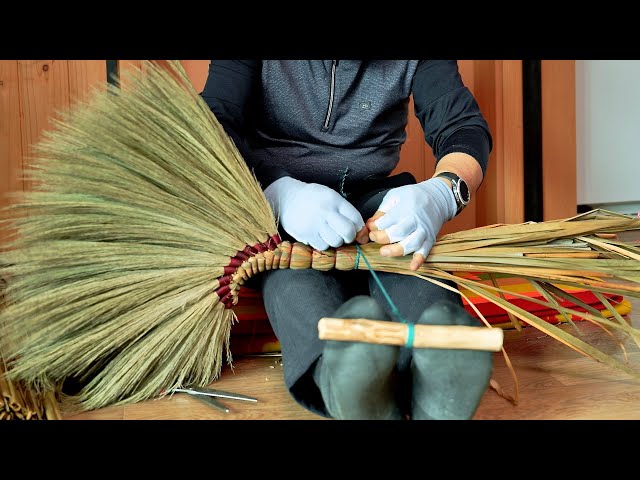 This Old Man Made Brooms Out of Reeds for 45 Years. Process of a Craftsman Making Broom
