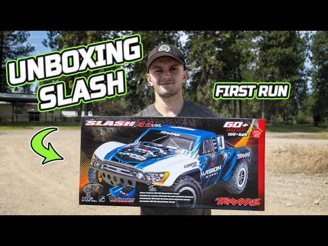 Traxxas Slash 4x4 VXL 3S Unboxing and First run Blue Vision Wheels