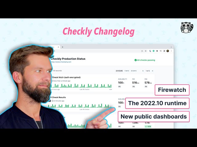 A new runtime, new and shiny dashboards and Firewatch — Checkly Changelog December 2022