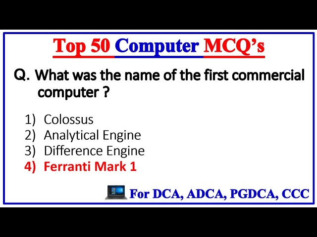 Top 50 Computer Fundamental MCQ Questions with Answers | for DCA, ADCA, PGDCA, CCC