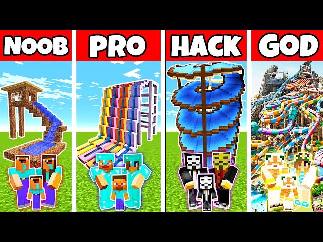 Minecraft: FAMILY WATERPARK BUILD CHALLENGE - NOOB vs PRO vs HACKER vs GOD in Minecraft Animations