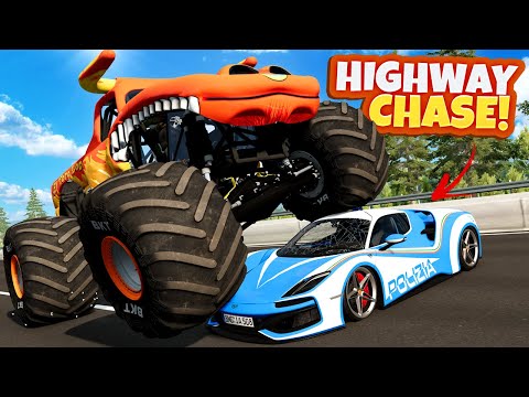 Escaping the Police on NEW Highway in a Monster Truck in BeamNG Drive Mods!