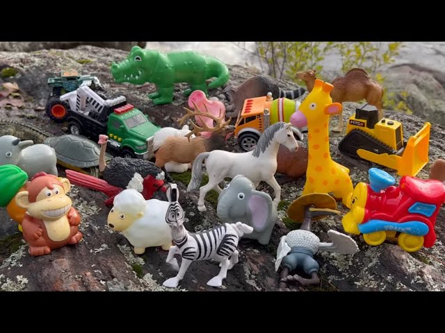 Box of Cars , Trucks and Zoo animal Toys for Kids