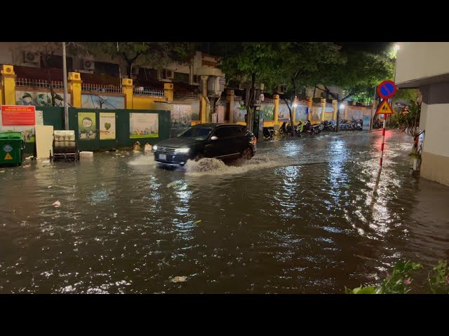 Severe Thunderstorm & Flooded Street in Vietnam