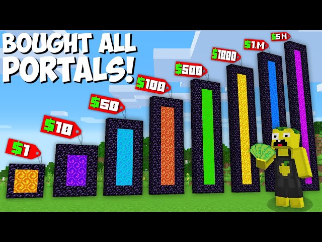 What if YOU BUY ALL SIZES OF PORTALS in Minecraft  TINY PORTAL VS LONGEST PORTAL !