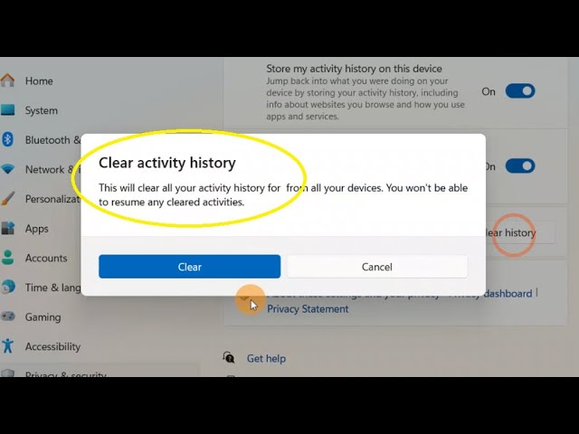 how to clear your activity history on windows 11 PC