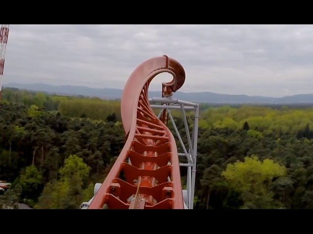 Sky Scream Roller Coaster POV Premier Launched Ride Holiday Park Germany Achterbahn