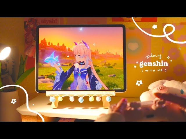 🧃 playing genshin past midnight on a cute lil' ipad setup | 50 min of gameplay ambience (jp dub) ✩