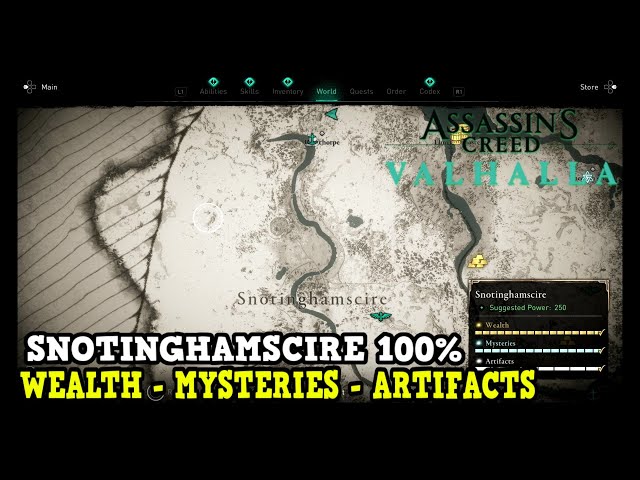 Assassin's Creed Valhalla Snotinghamscire All Collectibles (Wealth, Mysteries, Artifacts)