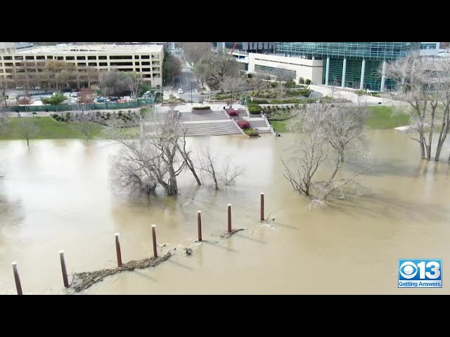 Drone 13: Sacramento River running high following storms