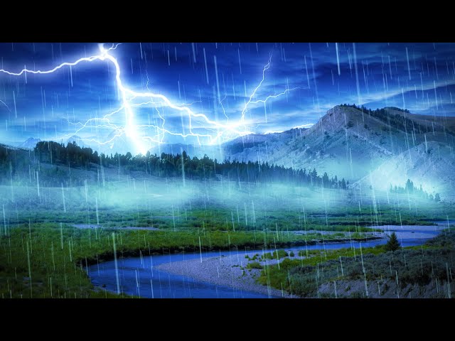 Thunder and Rainstorm with River Water Sounds ⛈️ White Noise for Sleeping, Relaxation or Studying