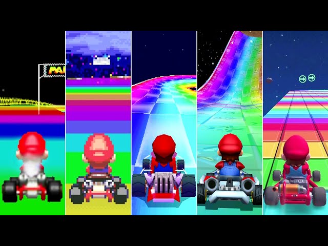 Evolution of Rainbow Road in Mario Kart (1992-2019)