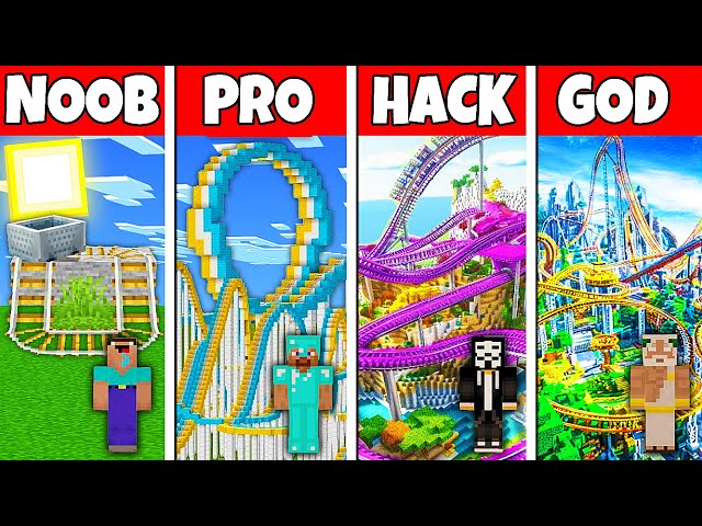 Minecraft Battle: NOOB vs PRO vs HACKER vs GOD! GIANT ROLLER COASTER BUILD CHALLENGE in Minecraft