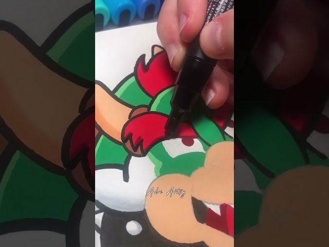 Drawing Bowser from Super Mario with Posca Markers! #shorts