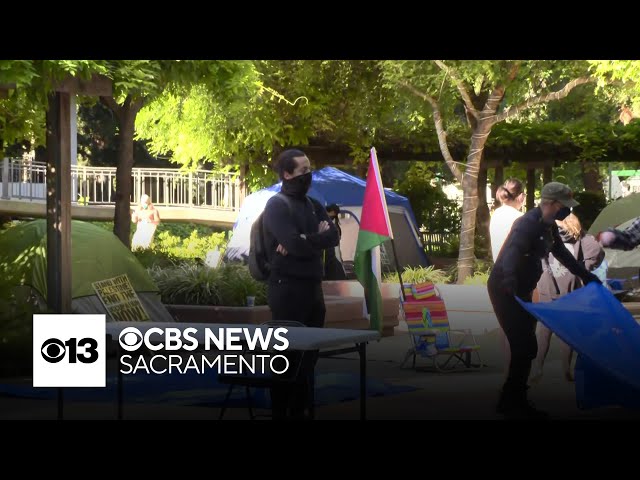 Pro-Palestine demonstrators set up tents on the CSU Sacramento campus