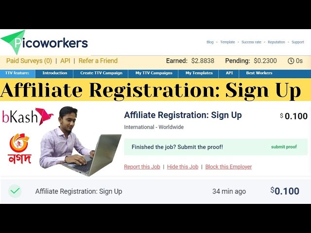 How to do Affiliate Registration: Sign Up on picoworker || easy task on picoworker \\ quick Payment